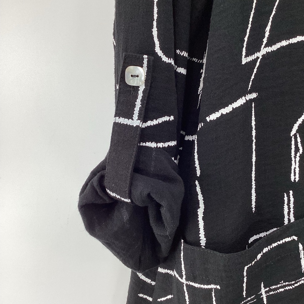 John Mark Black and White Abstract Button Down Roll Sleeve Shirt - Picture 5 of 12
